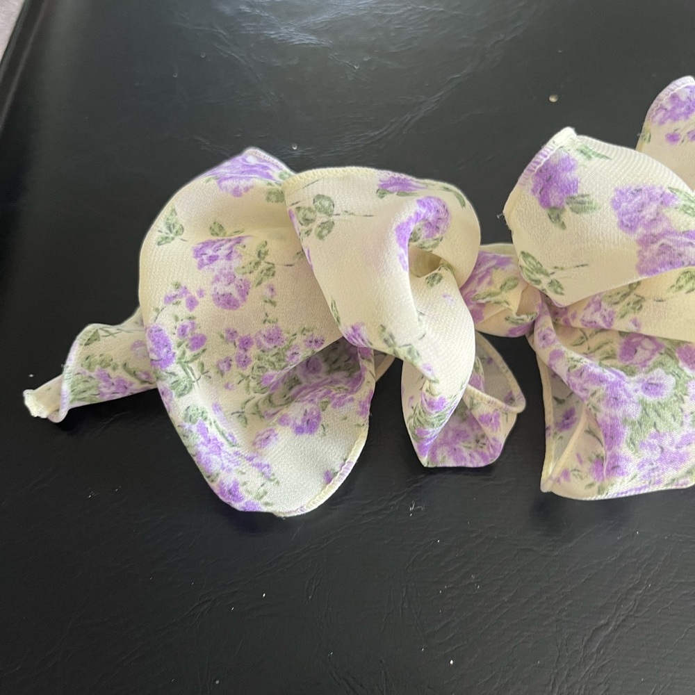 Anthropologie Yellow Floral Bow Barette with Purple and Green Flowers - Picture 4 of 6